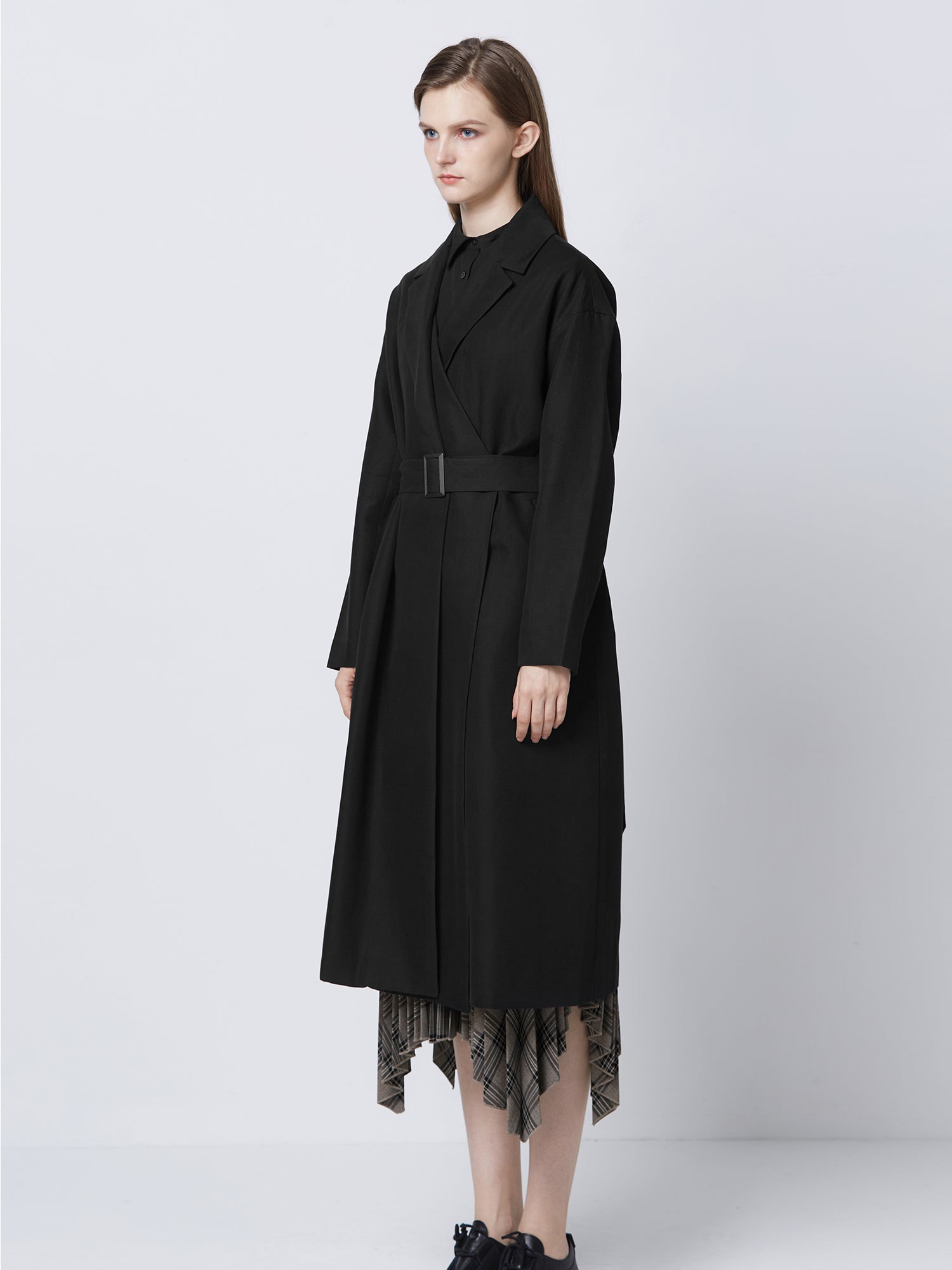 Commuter Style Patchwork Receiving Waist Long Trench Coat