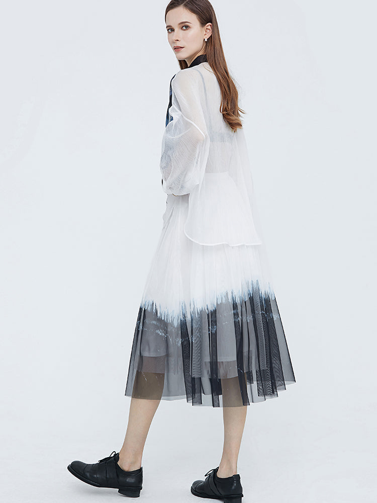 Elegant Mesh Stitching National Style Smudge Long Skirt