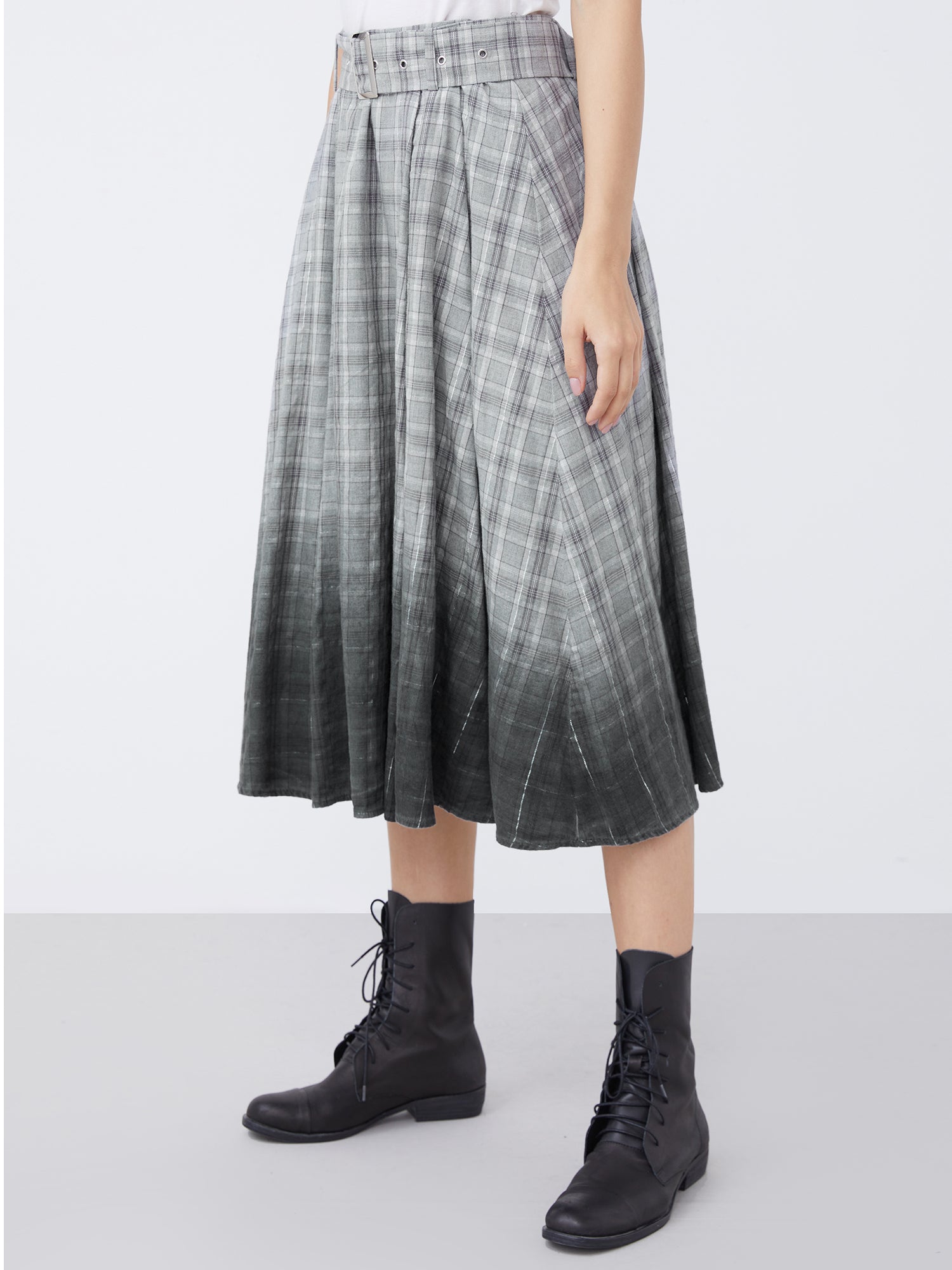 Contrast Check Gradient A-Line Skirt