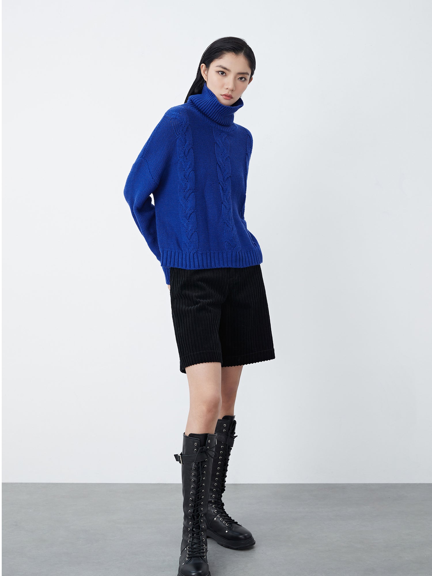 Trendy Turtleneck Dropped Shoulder Knit Sweater