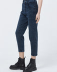 Retro-Jeanshose mit hoher Taille und Nieten und Seitentaschen