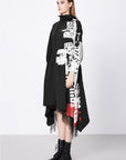 Stand-Up Collar Letter Printing Mesh Stitching Dress