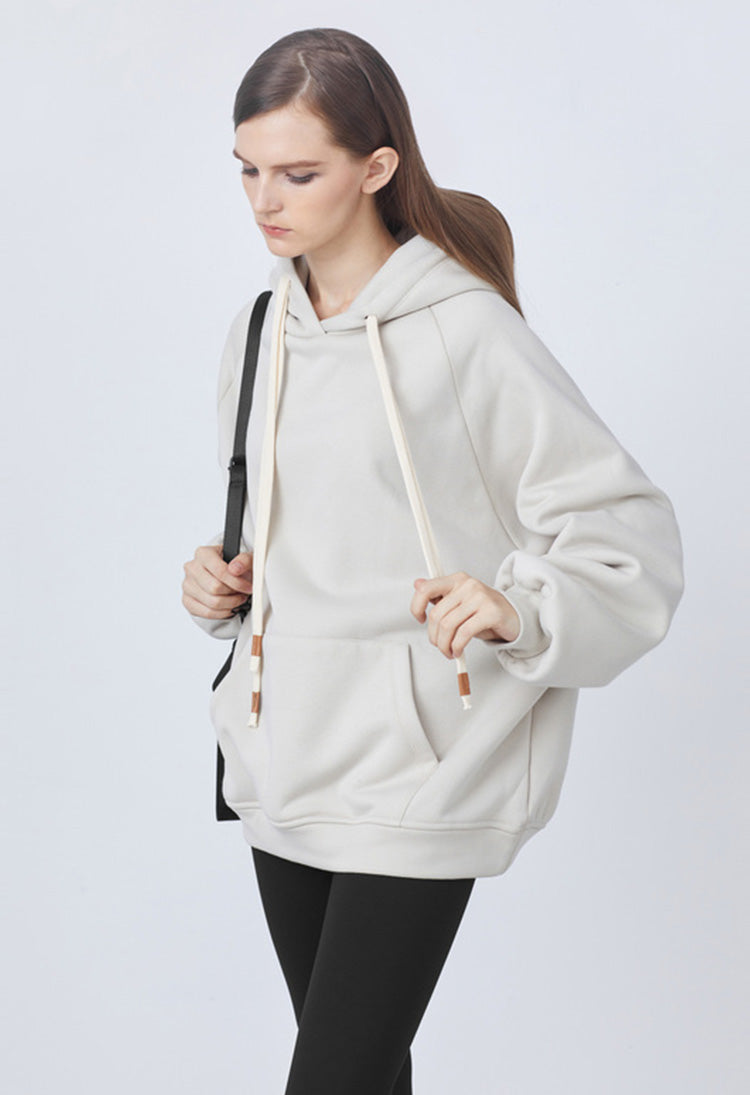 Drawstring hooded fleece loose sweater jacket - S·DEER