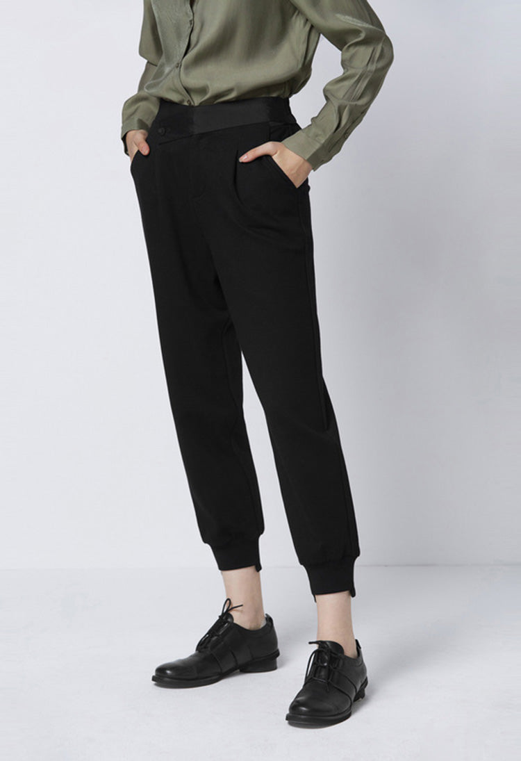 SDEER Stitching Black Carrot Pants Cropped Trousers - S·DEER