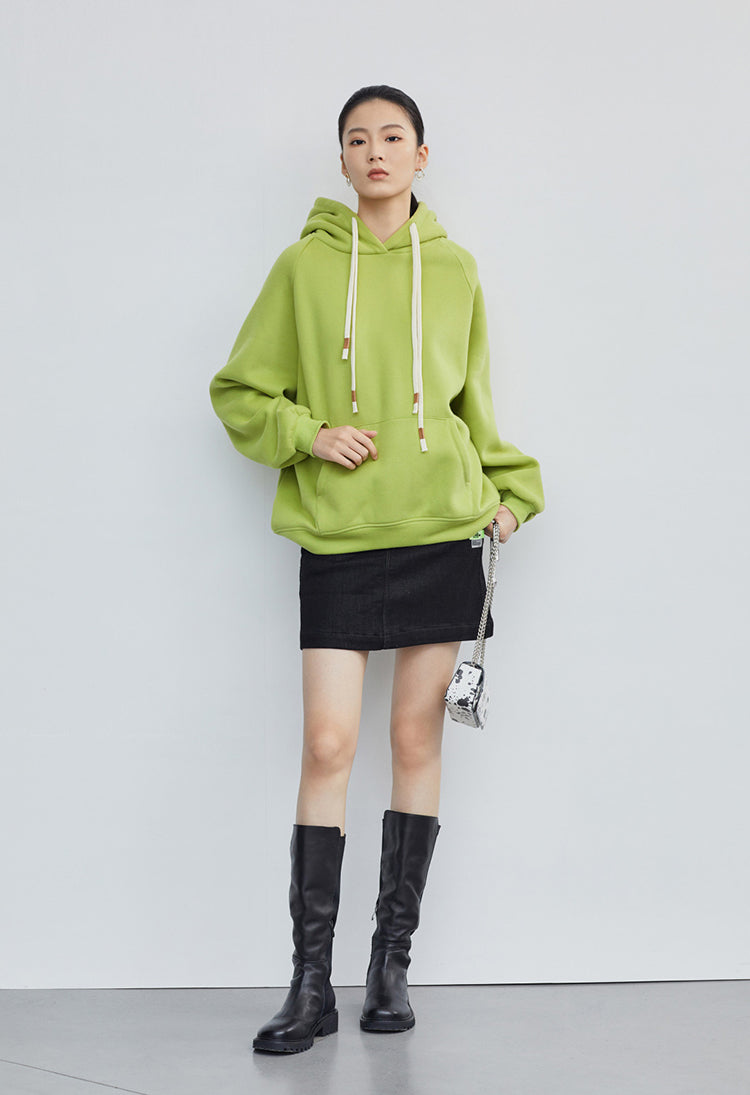 Drawstring Plush Lining Loose Hoodie