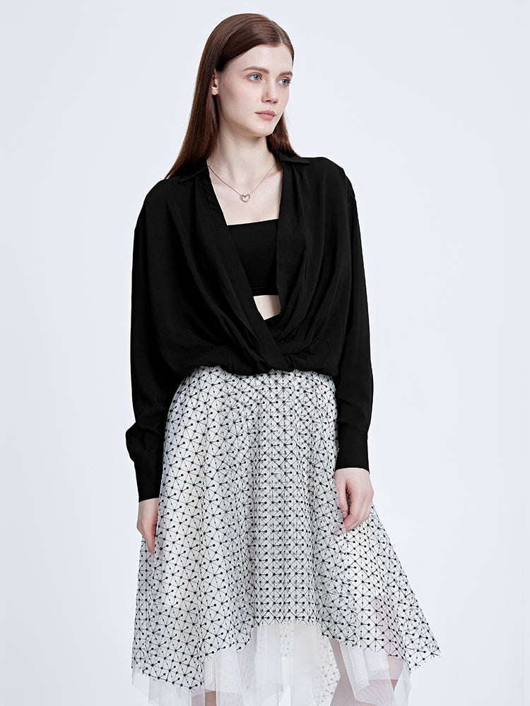 S·DEER Casual V-Neck Irregular Patchwork Long Sleeve Shirt - S·DEER