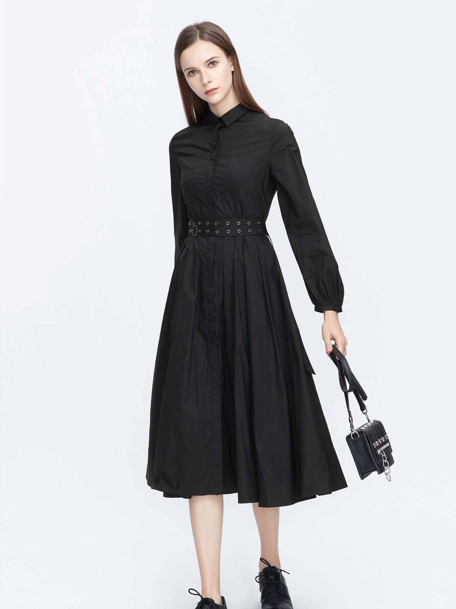 Women&#39;s Belted Shirt Dress Business Casual Dress - S·DEER