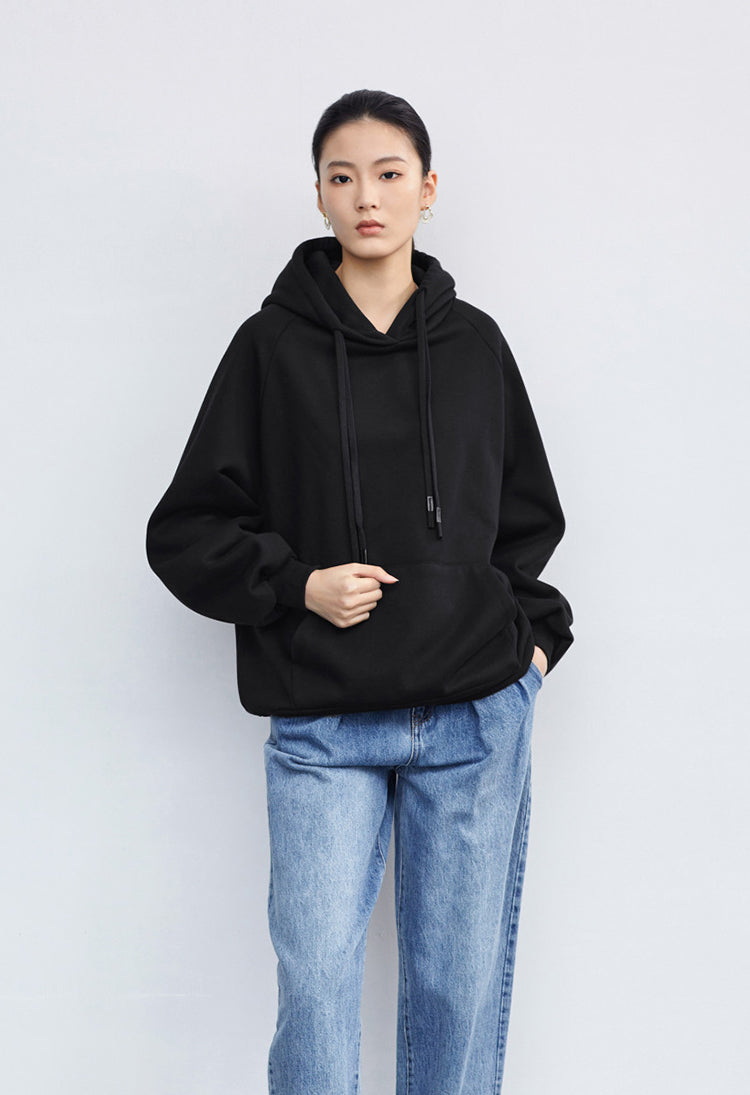 Drawstring Plush Lining Loose Hoodie