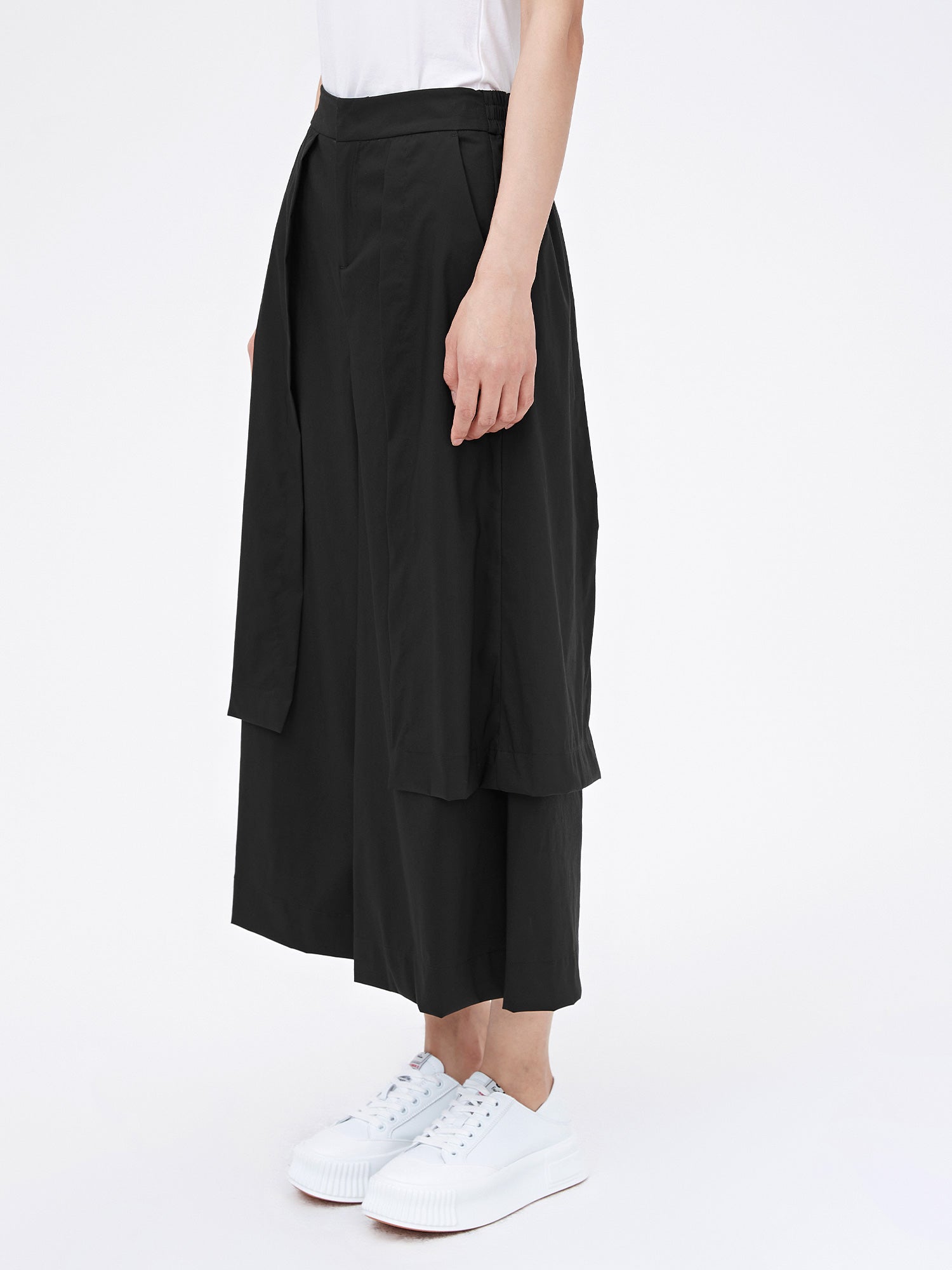 Black Elasticized Wide-Leg Trousers - S·DEER