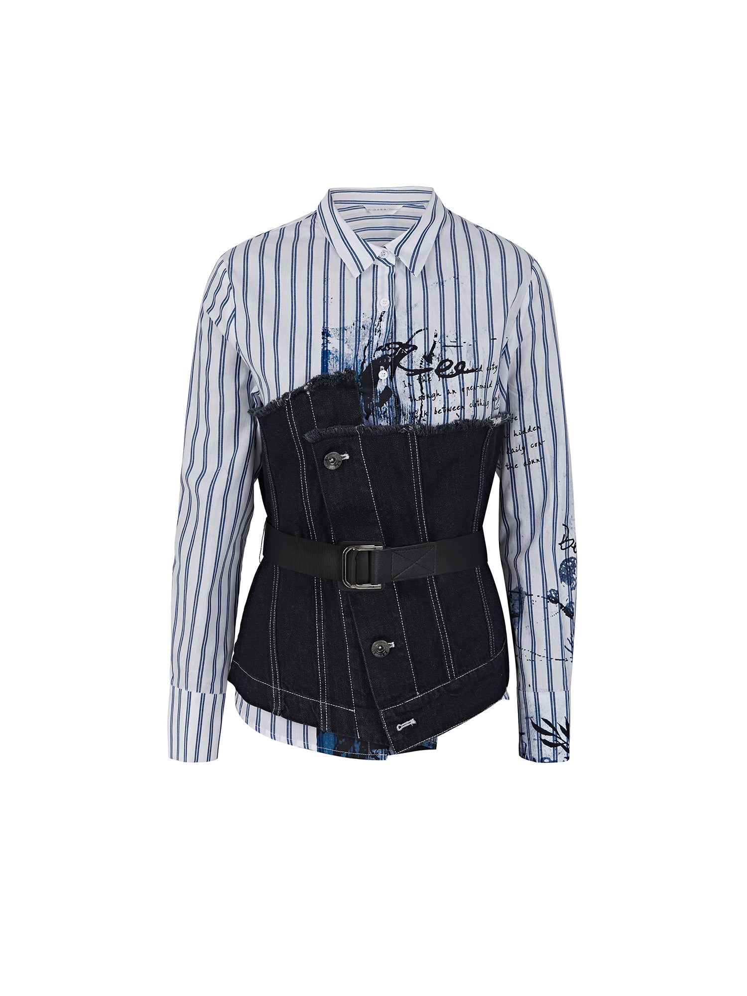 Two Piece Striped Denim Belted Shirts