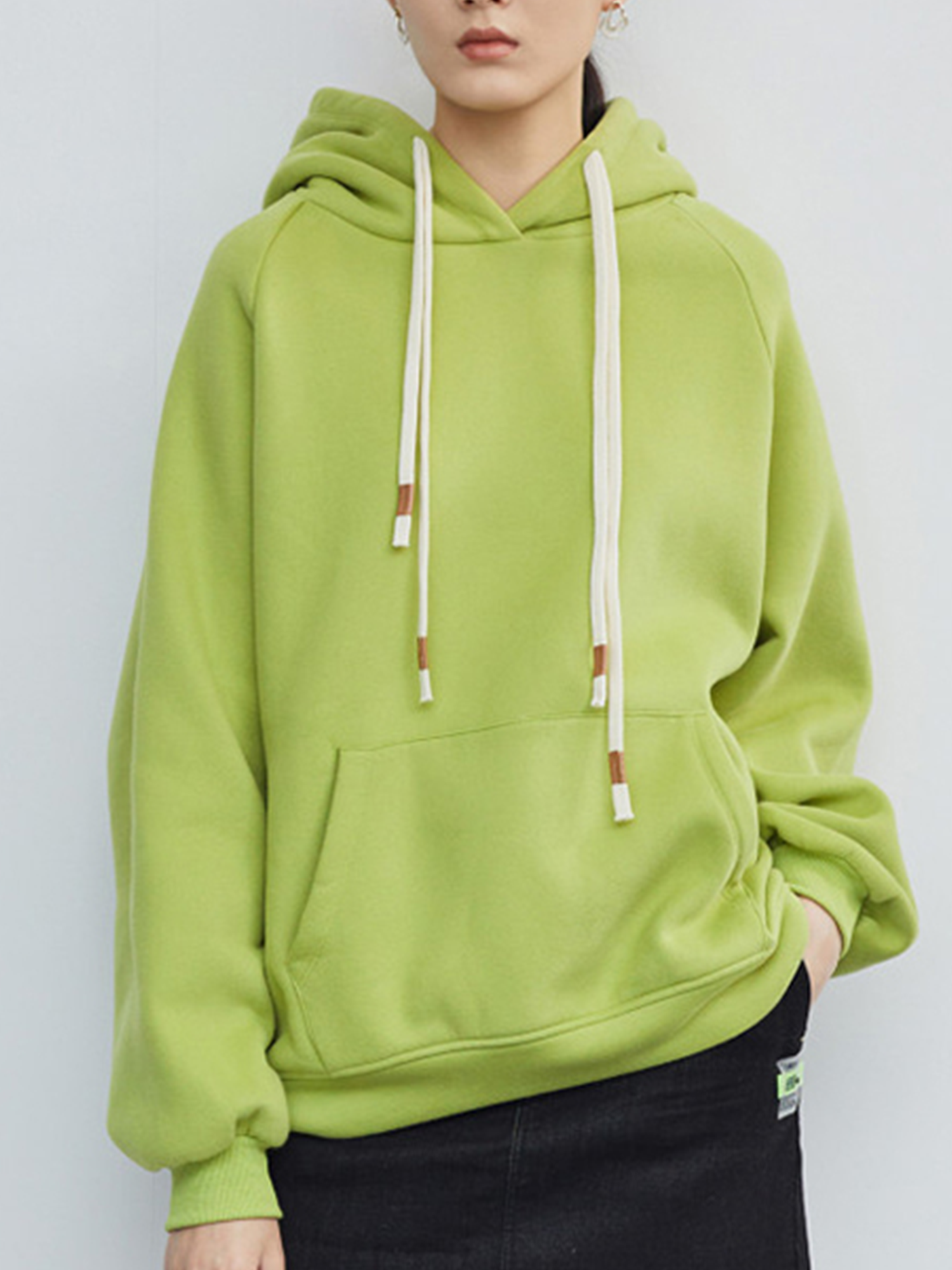 Drawstring Plush Lining Loose Hoodie