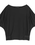 SDEER Round neck pleated stitching loose short-sleeved black T-shirt - S·DEER