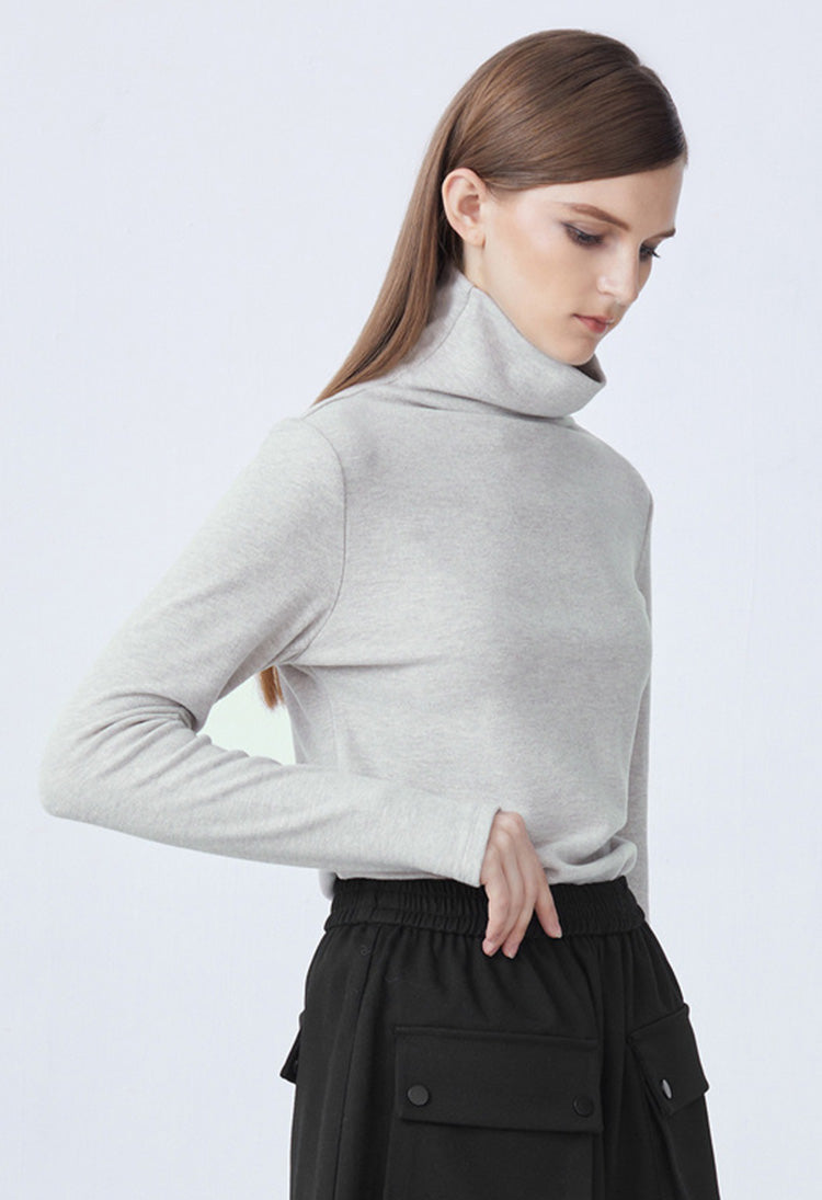 Women&#39;s casual high-neck basic cover finger long-sleeved bottoming T-shirt S21480201 - S·DEER