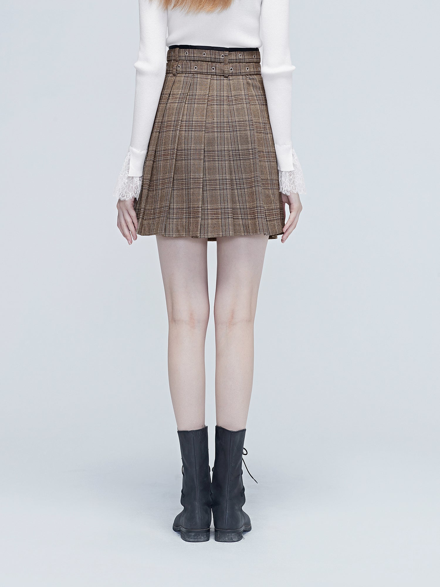 Contrasting Plaid Pleated Skirt