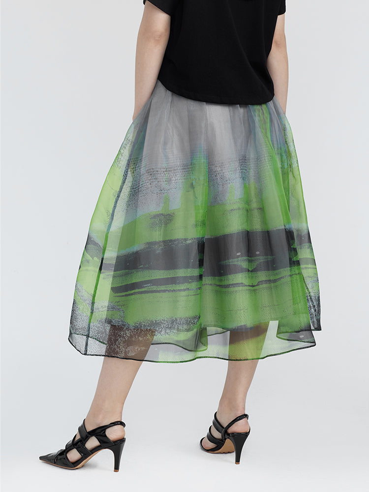 Airy Gauzy Green Tie-dye Skirt