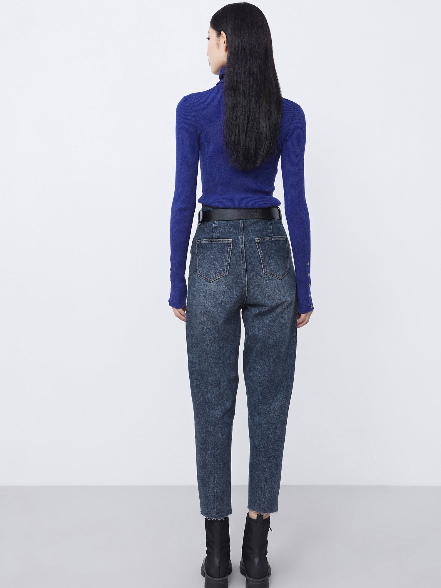 Cuff Detail Ribbed Turtleneck Sweater