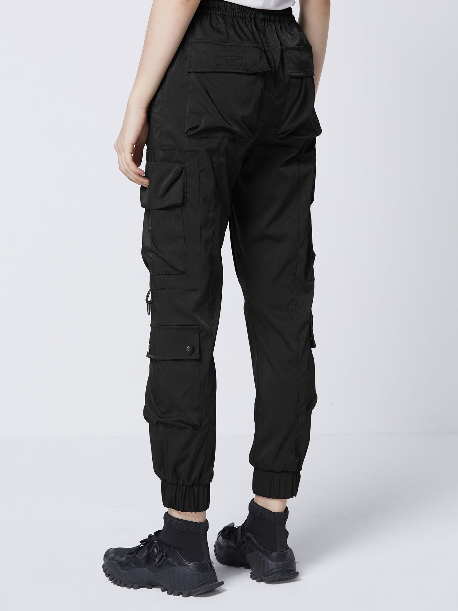 Belt Three-Dimensional Pocket Black Cargo Trousers