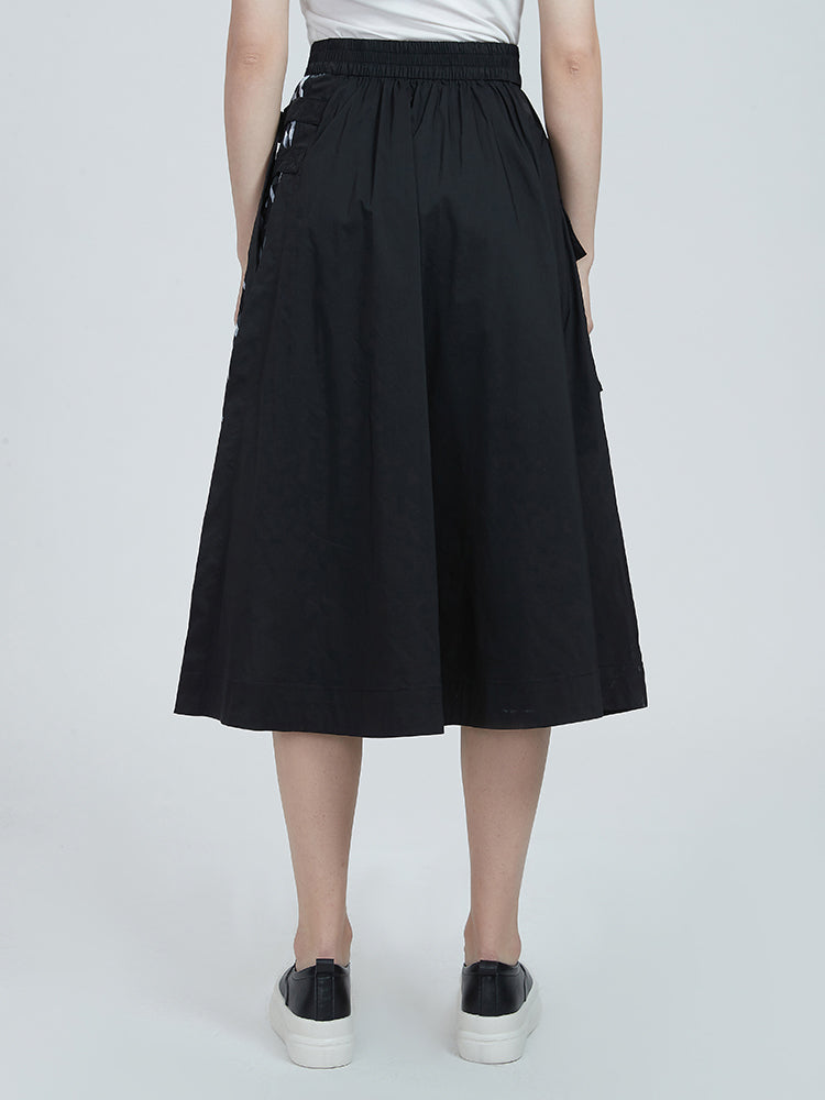 Elastic Waist Stitched Plaid Skirt
