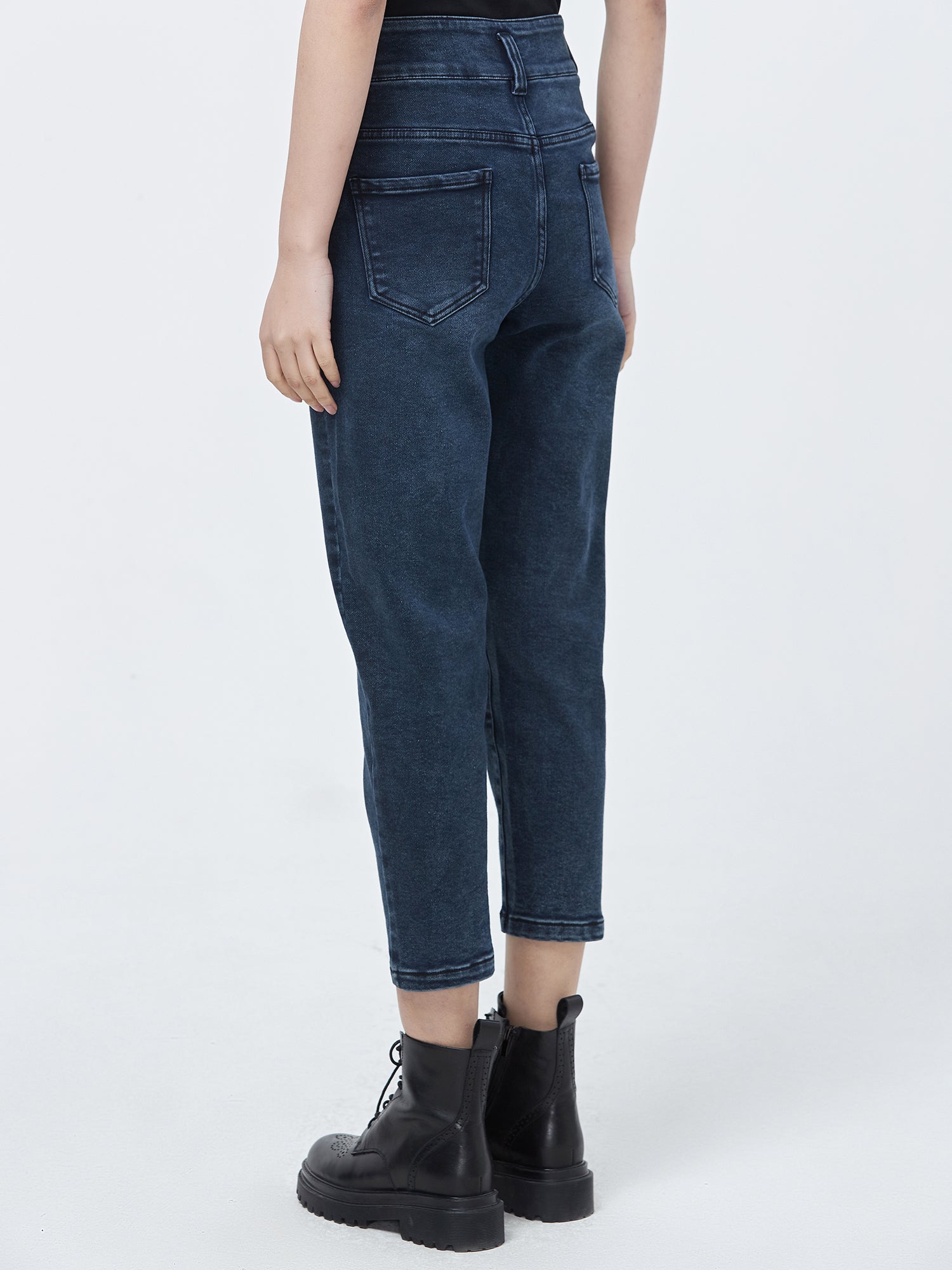Retro High Waist Rivet Side Pocket Denim Trousers