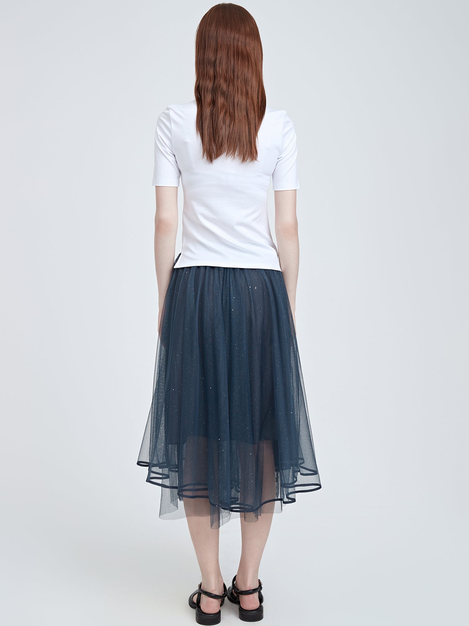 Unique Collar Irregular Hemline Solid T-shirt