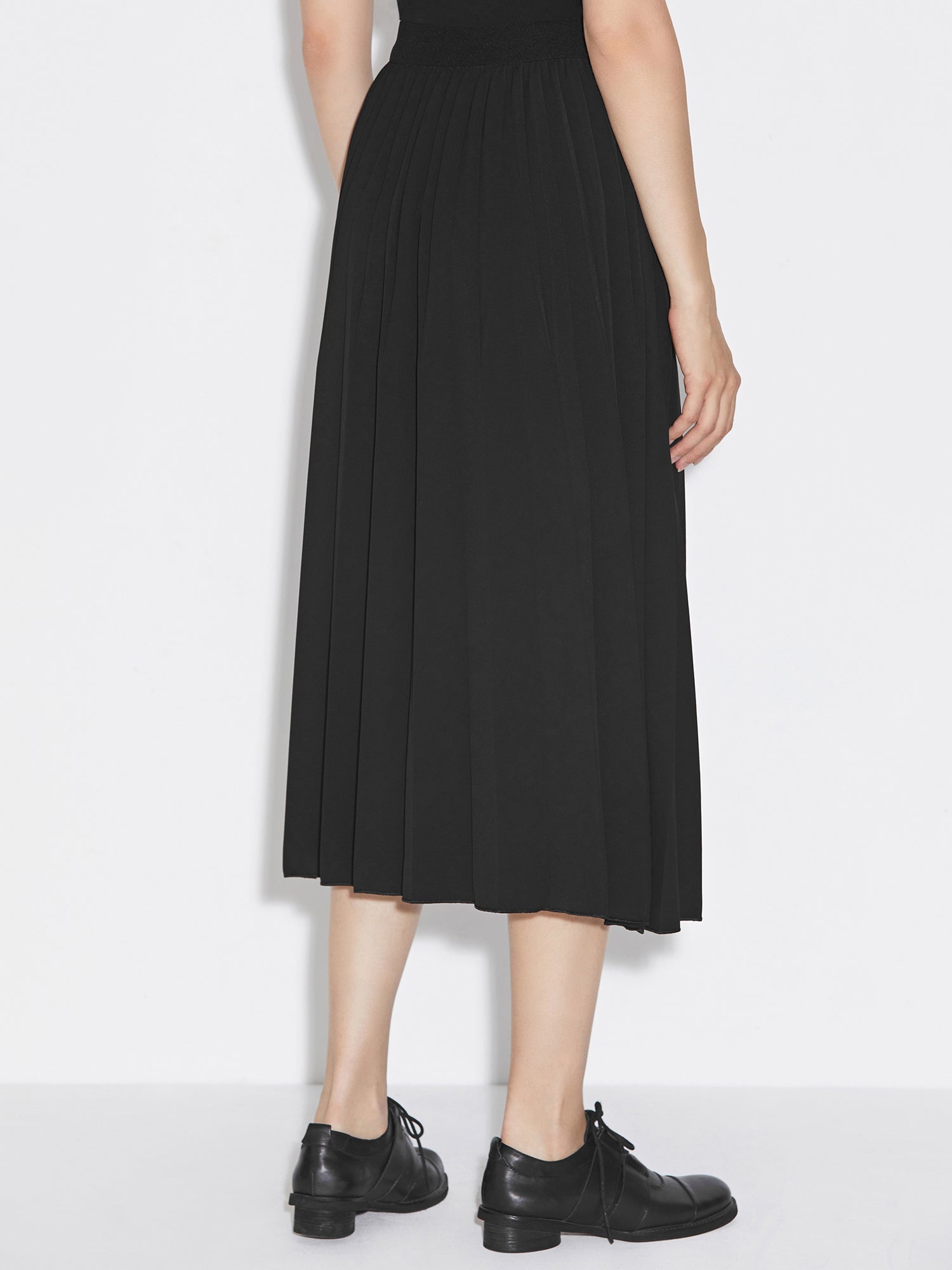 Elastic Gathered Black A-Line Maxi Skirt