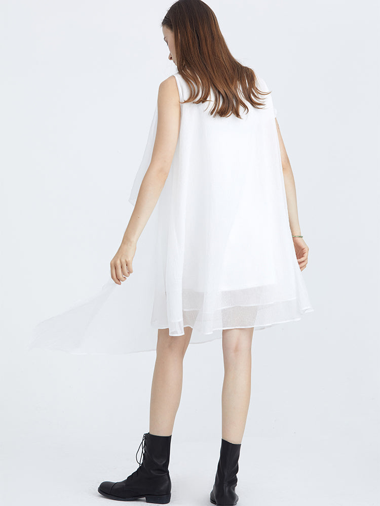 Simple Printed Two-Piece Short-Sleeved Dress With Suspenders