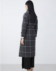 Lapel Collar Contrasting Plaid Splicing Long Wool Coat