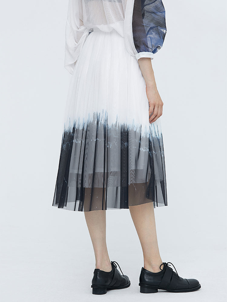 Elegant Mesh Stitching National Style Smudge Long Skirt