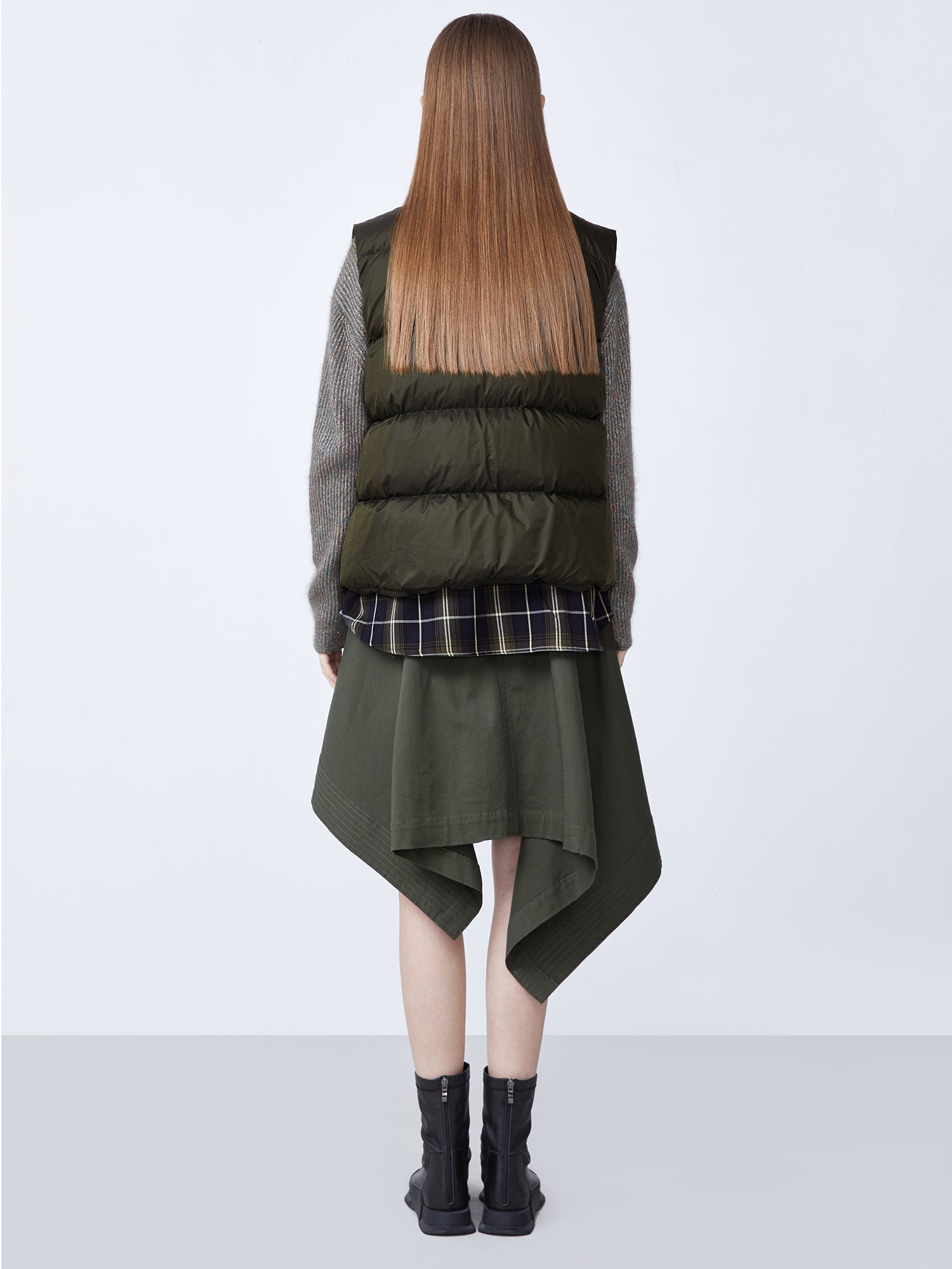 Turtleneck Plaid Shirt Fake Two-Piece Down Vest