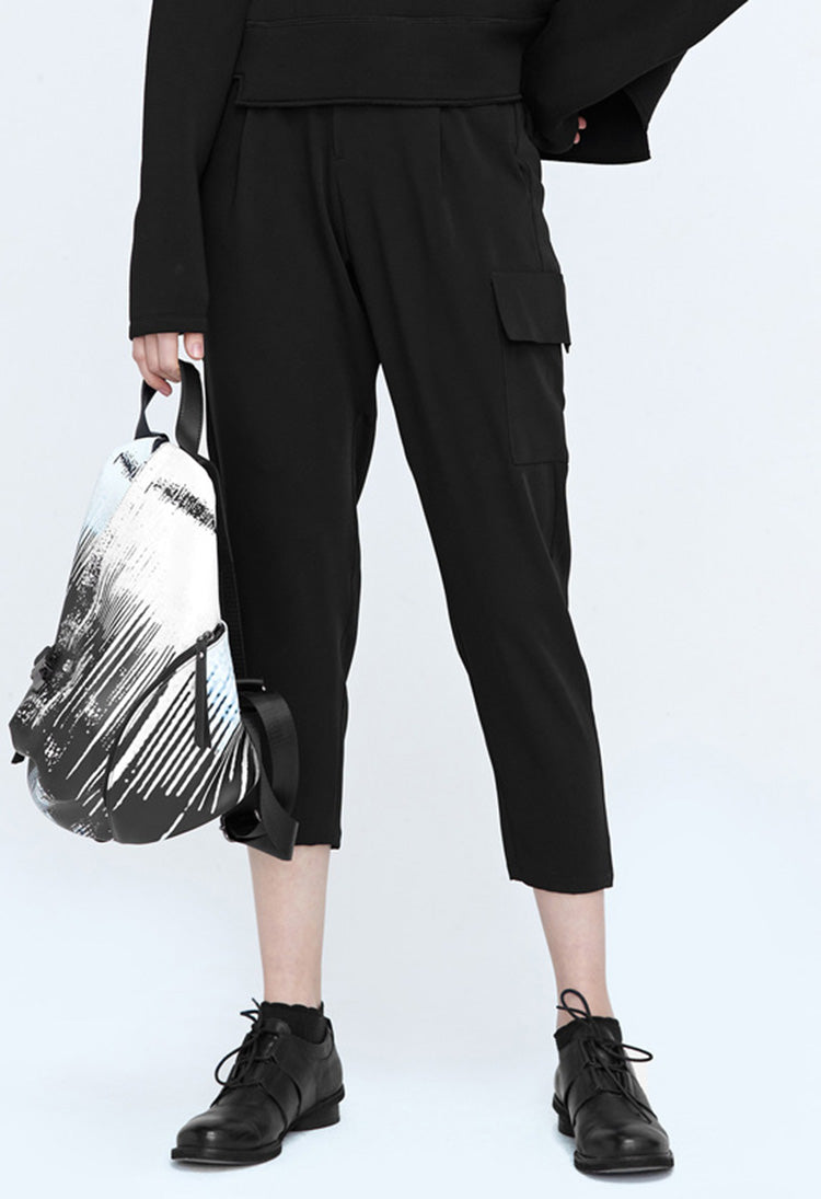 SDEER Dark Pleated Black Harem Pants Cropped Trousers - S·DEER