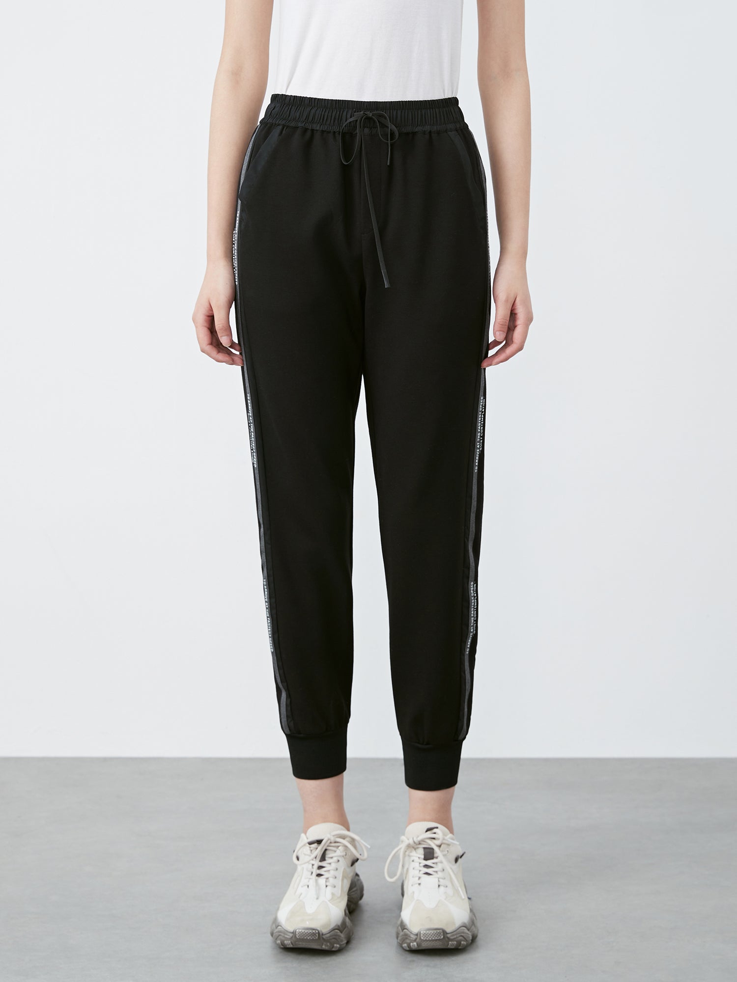 Casual Drawstring Elastic Contrast Color Letter Sports Trousers