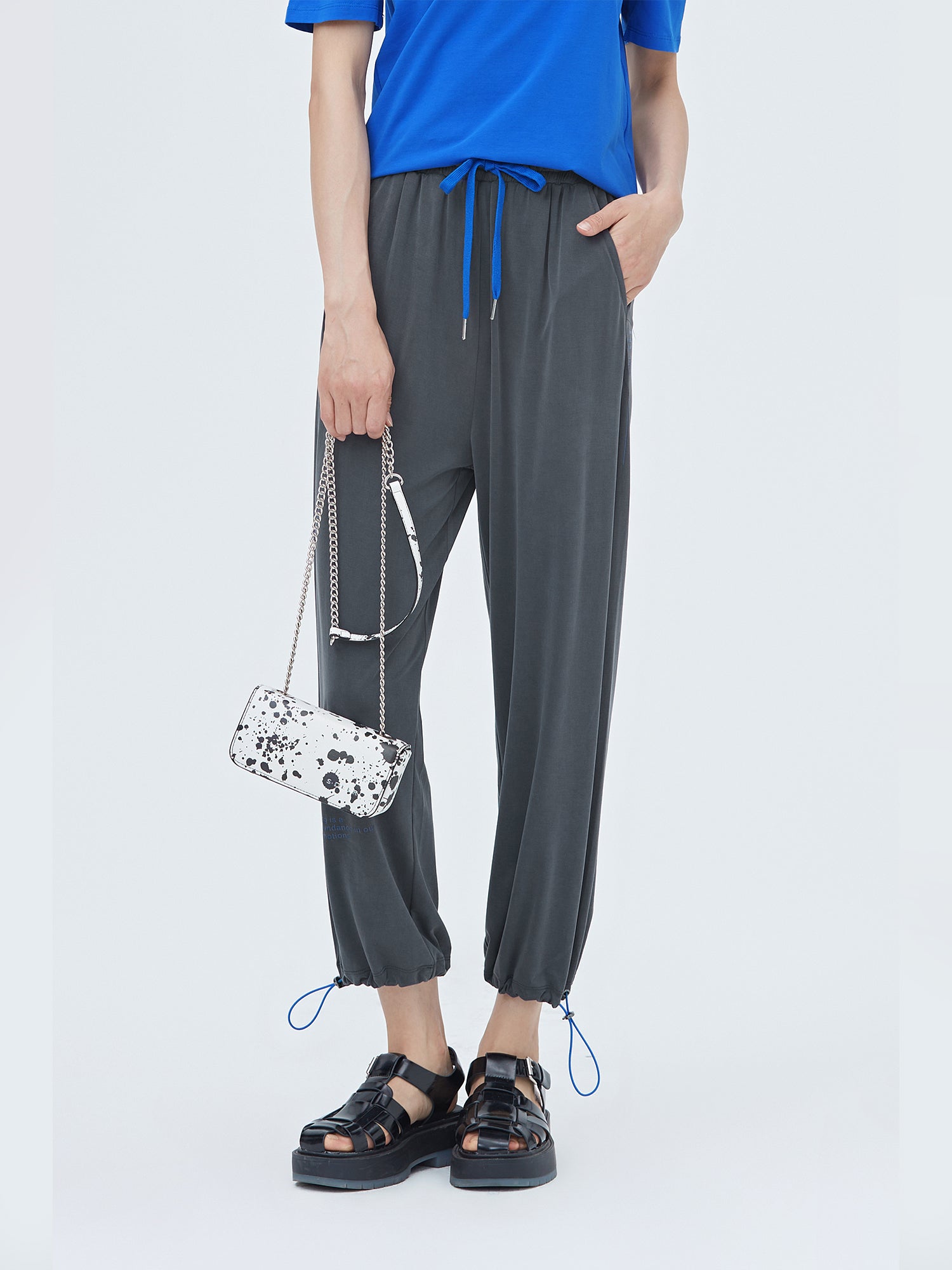 Drawstring Elasticized Contrasting Letters Athletic Pants