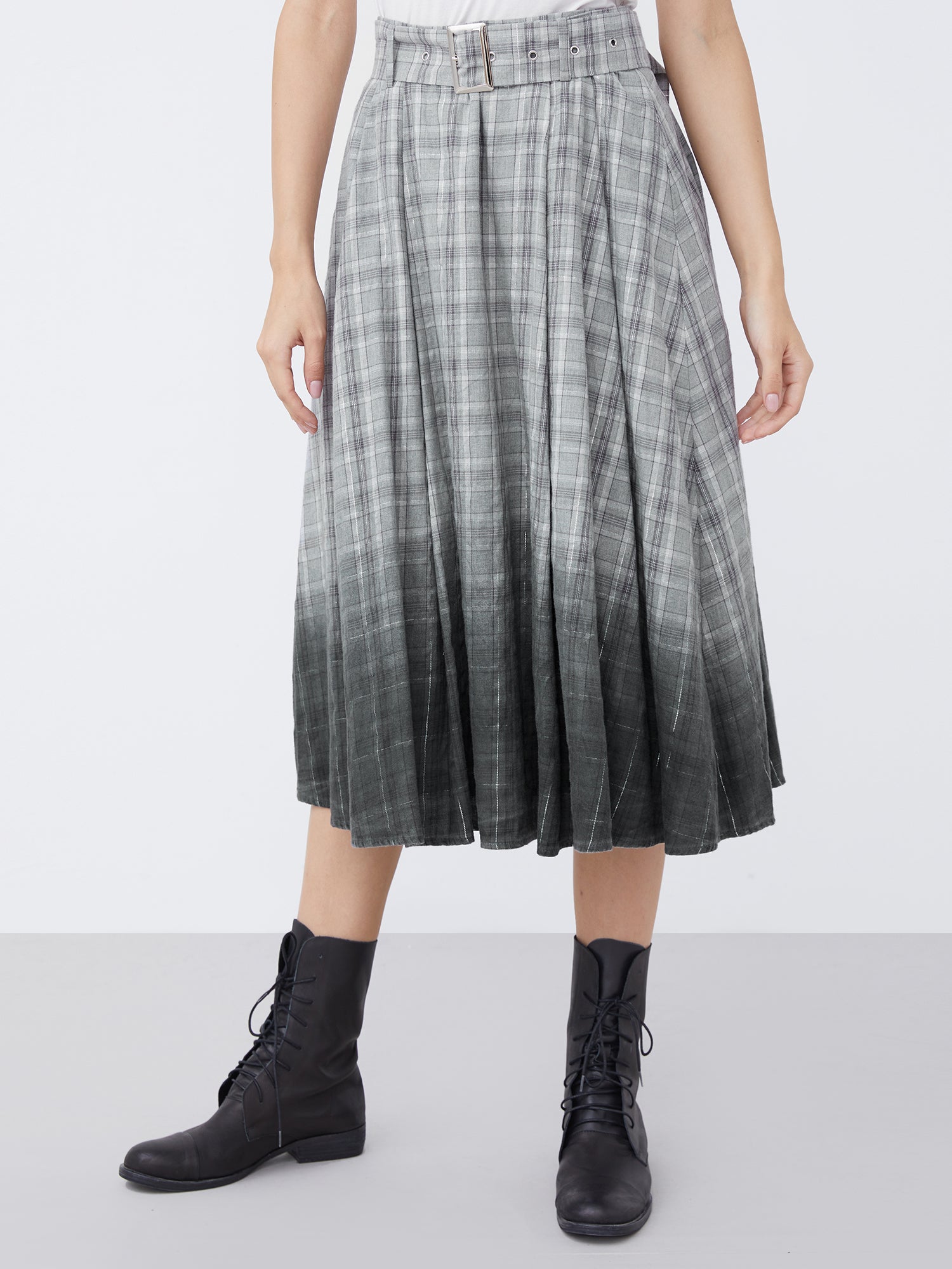 Contrast Check Gradient A-Line Skirt