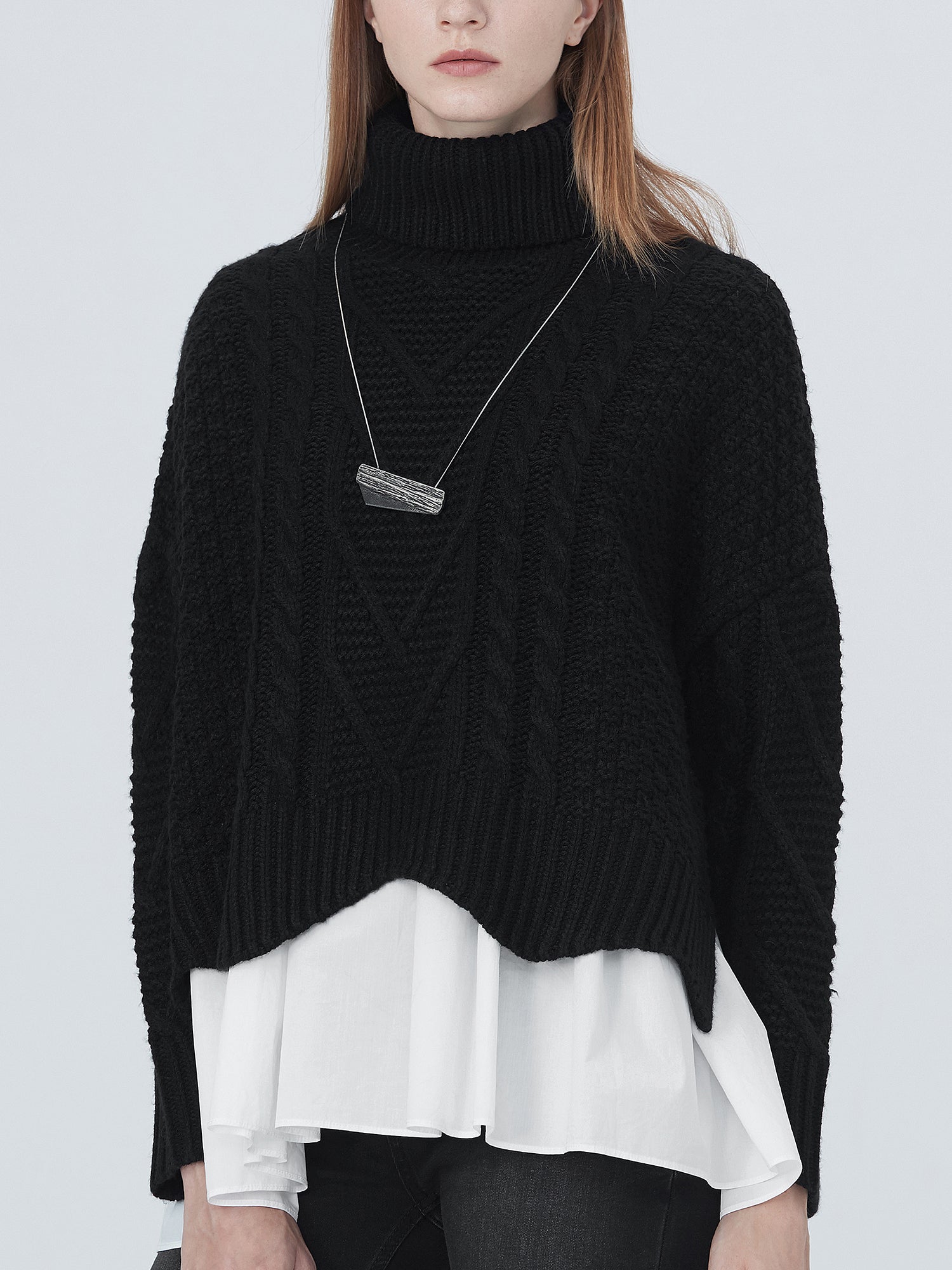 High Neck Stitching Loose Sweater