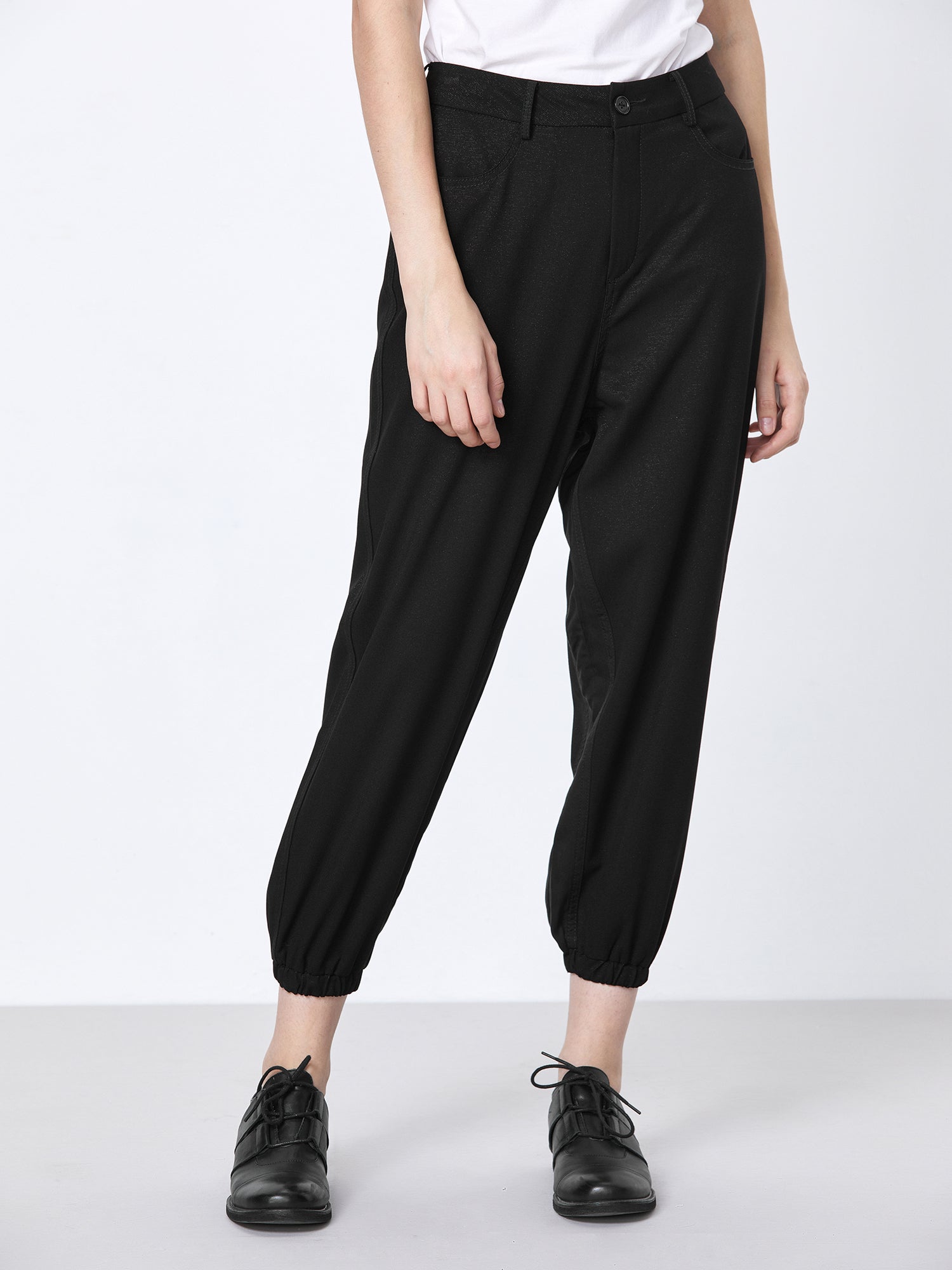 Simple Elastic Waist Cropped Trousers