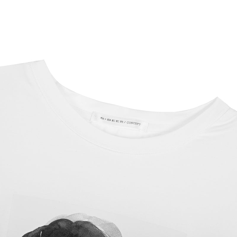 SDEER Casual round neck portrait print pleated short sleeve T-shirt - S·DEER