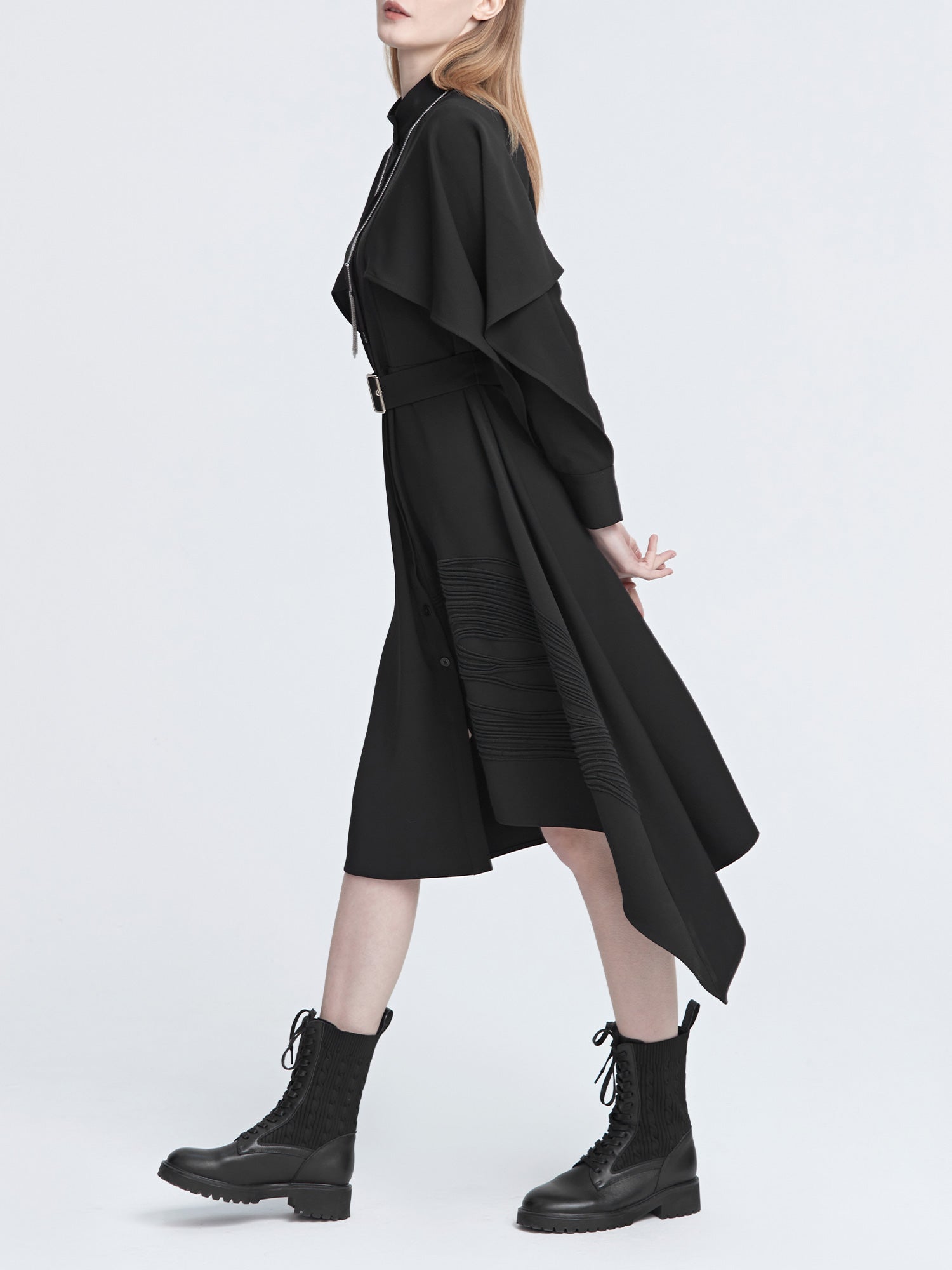 Stand Collar Waist Shirt Dress - S·DEER