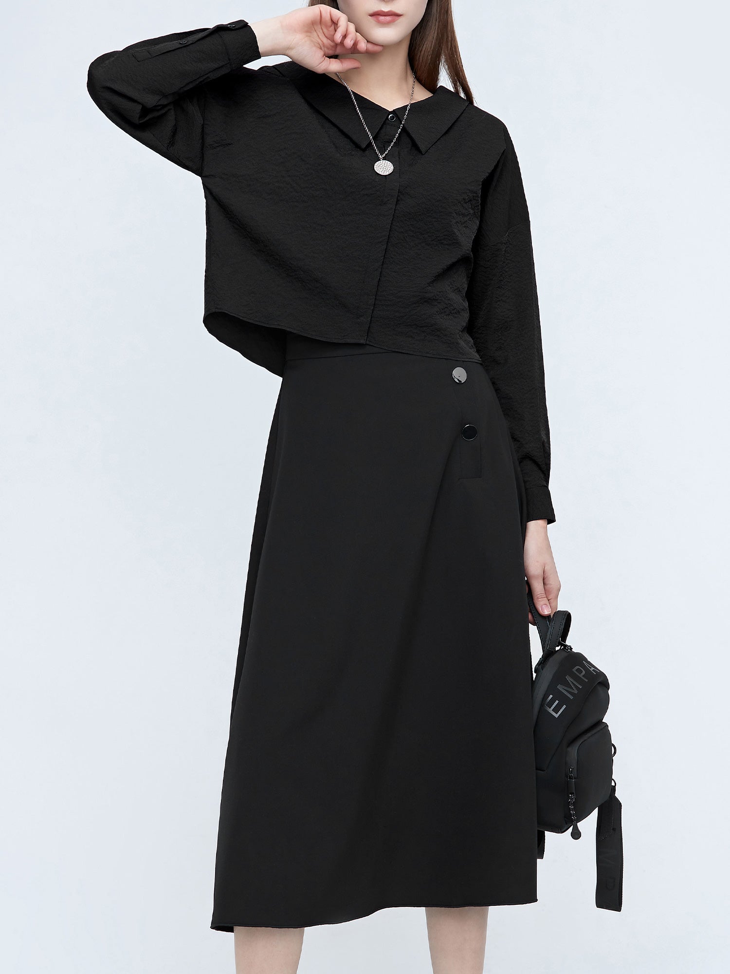 Dropped Sleeve Cropped Shirt - S·DEER
