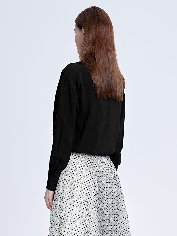 S·DEER Casual V-Neck Irregular Patchwork Long Sleeve Shirt - S·DEER