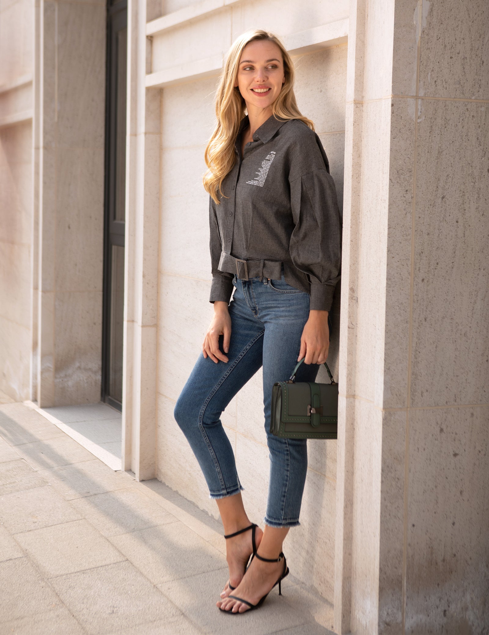 Collared design of the letter striped long-sleeve shirt adding a highlight to the overall look