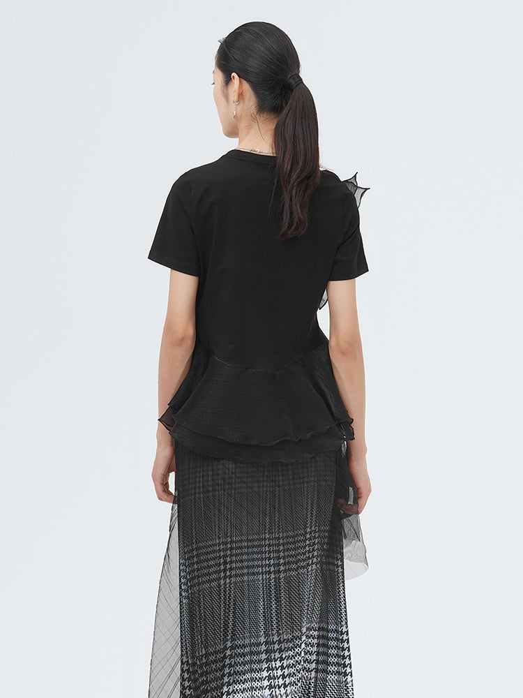 S·DEER Design Niche Mesh Black T-shirt - S·DEER