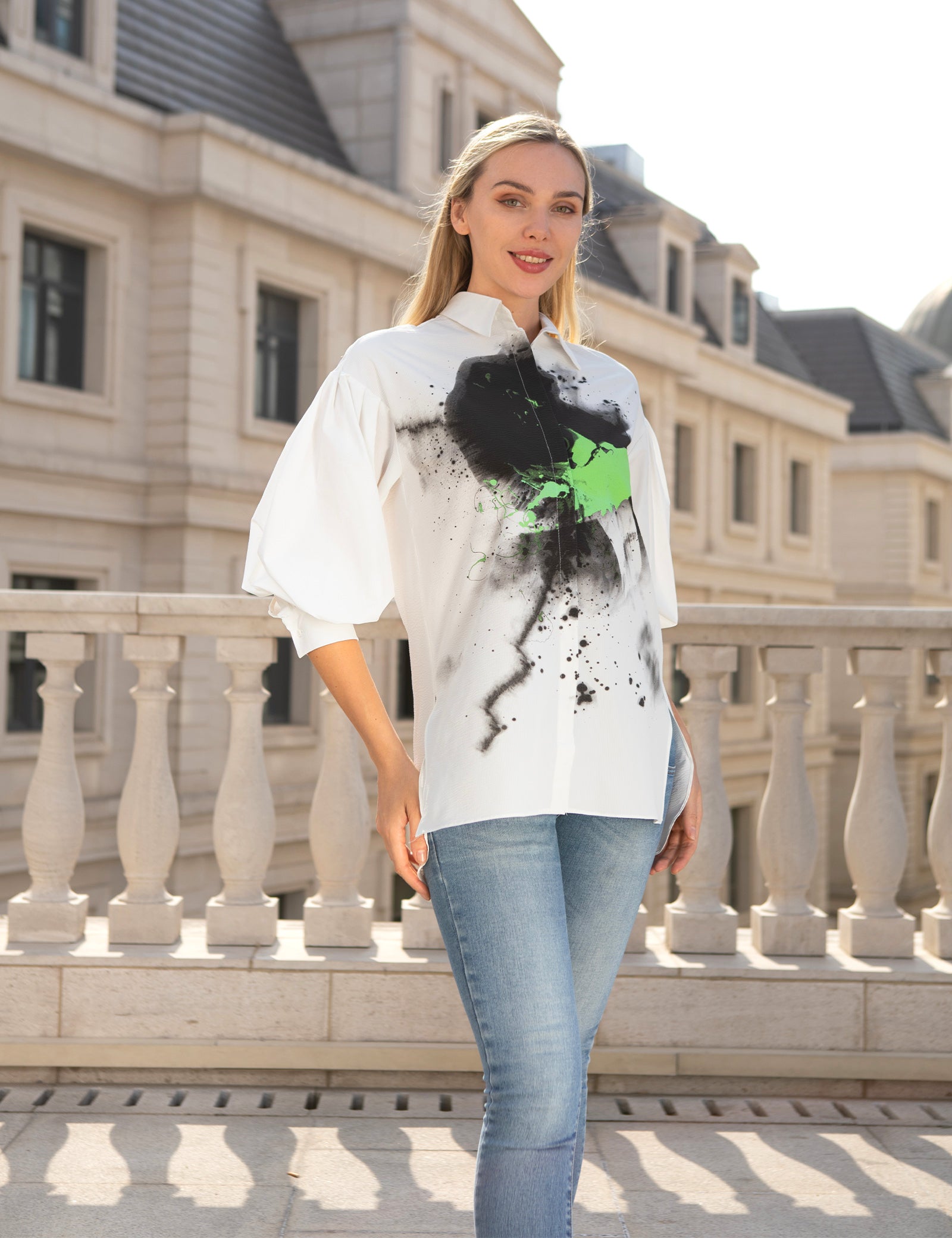 Ink Painting Lapel Collar Loose Shirt