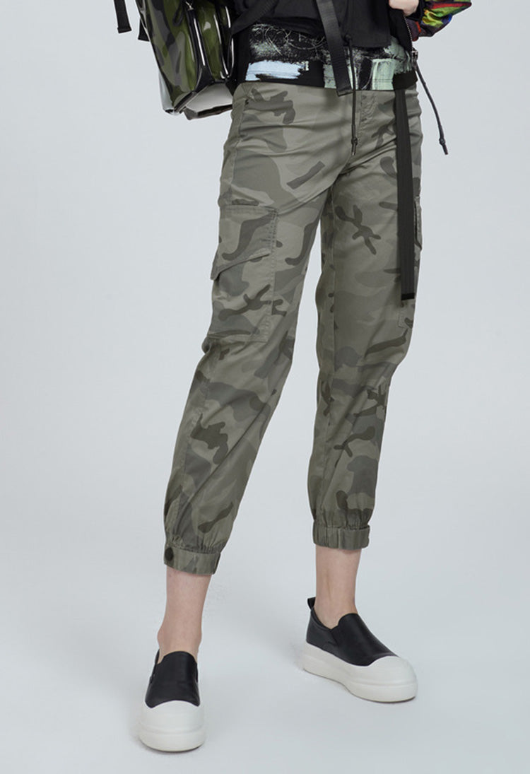 Personalized camouflage waist pocket pocket tooling cropped trousers - S·DEER