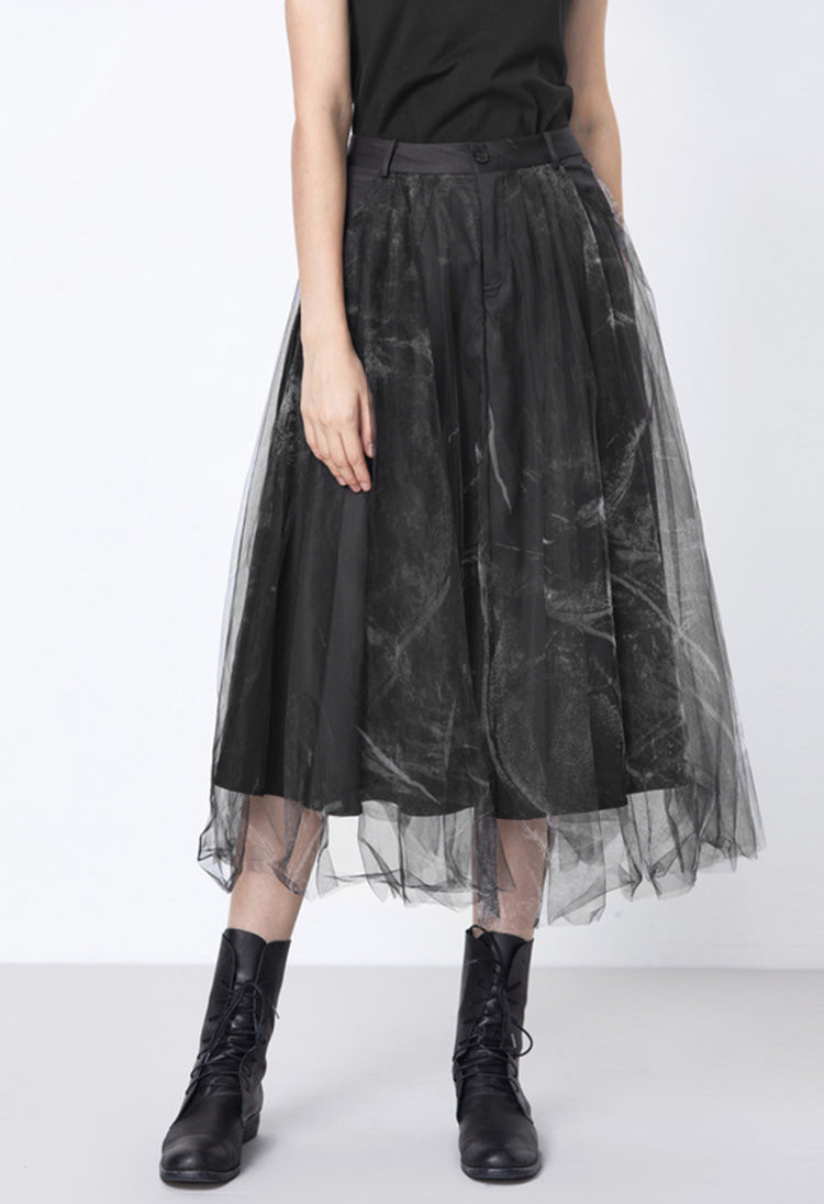 SDEER Irregular Black Long Dress With Personalized Mesh Stitching - S·DEER