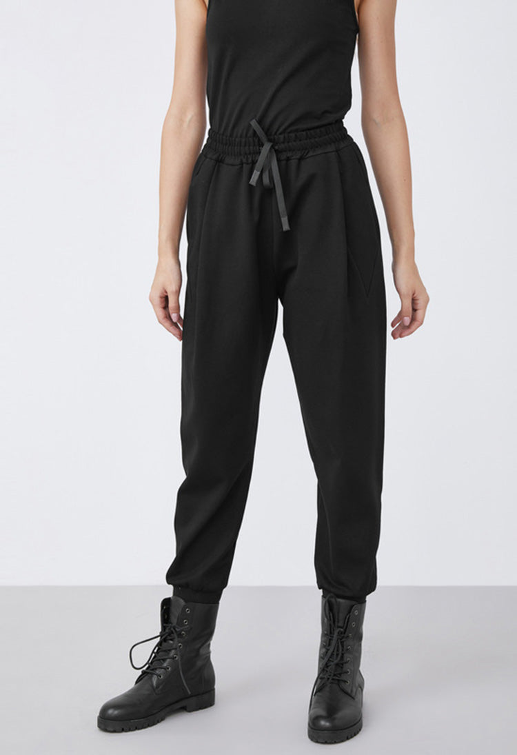 SDEER Loose Black Trousers With Drawstring Pockets - S·DEER
