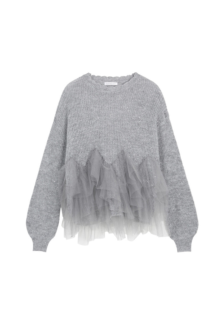 SDEER Bright Silk Mesh Spliced Wool Sweater - S·DEER