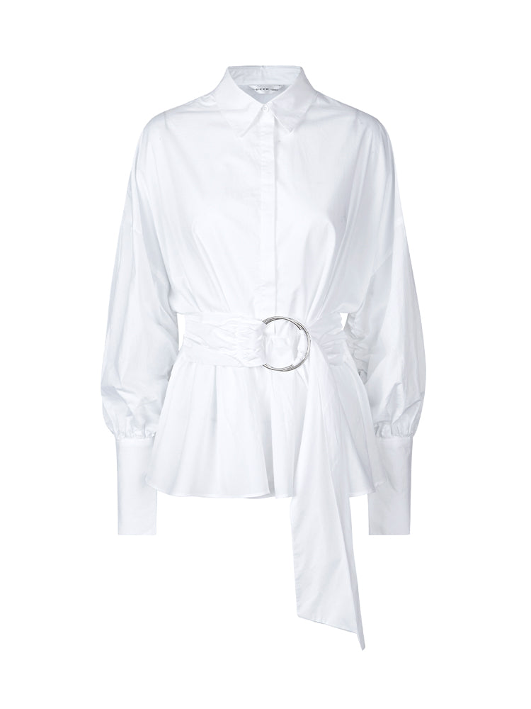 S·DEER Irregular white shirt with casual lapel and waist - S·DEER