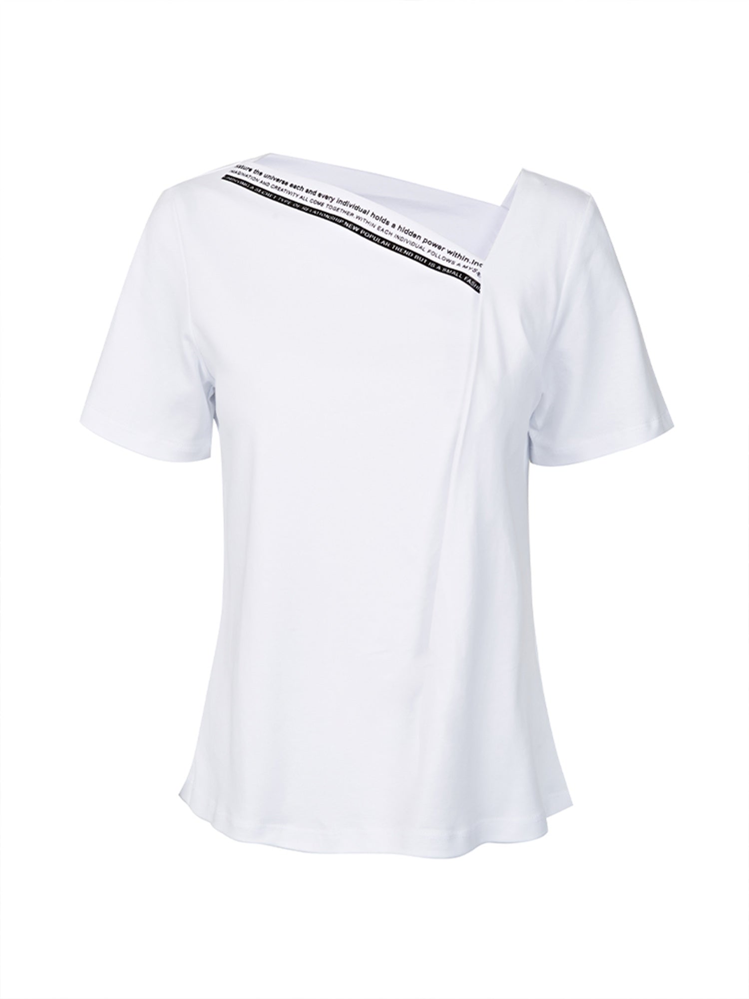 Irregular Neck Letter Short Sleeve T-Shirt - S·DEER