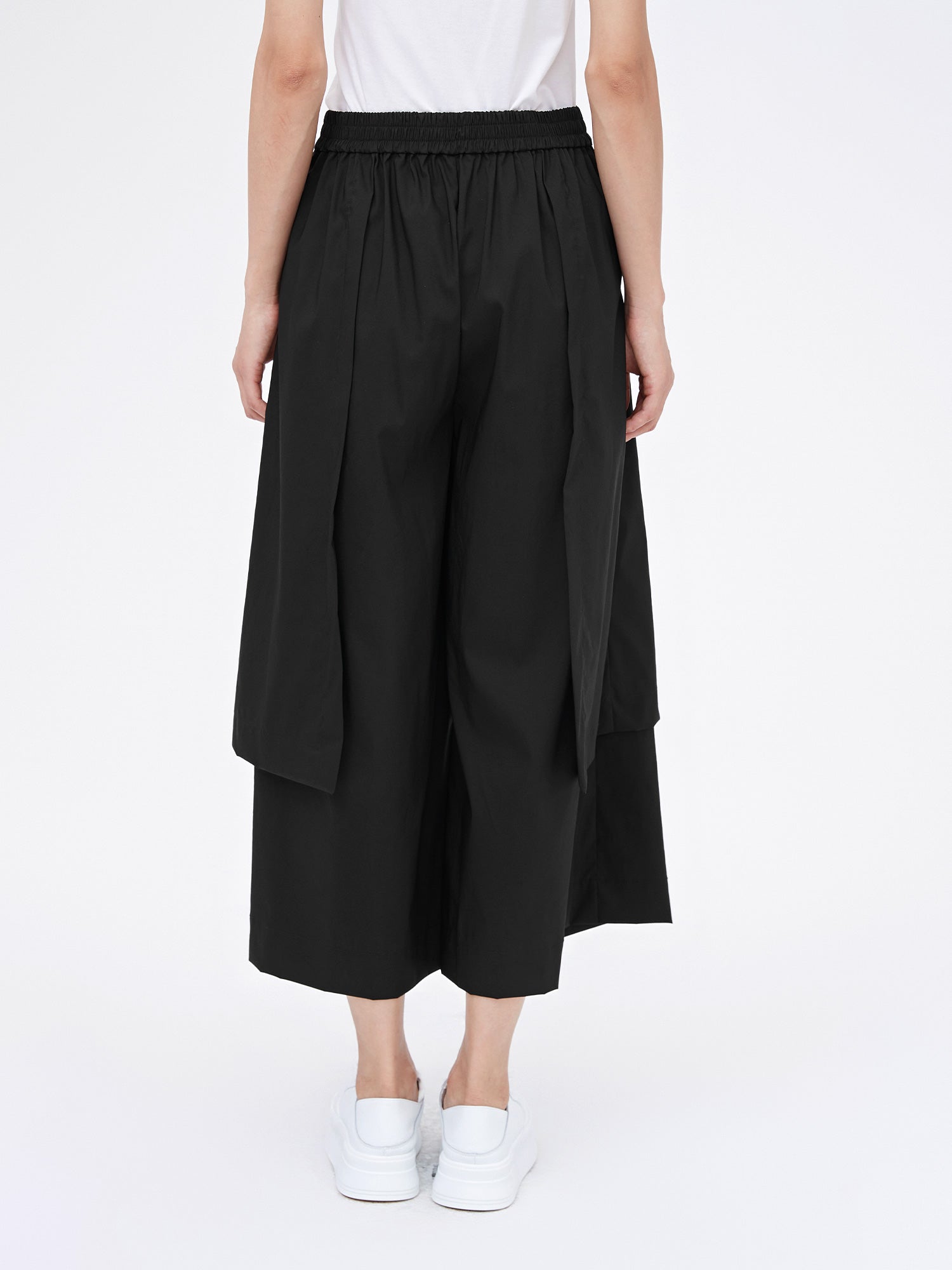 Black Elasticized Wide-Leg Trousers - S·DEER