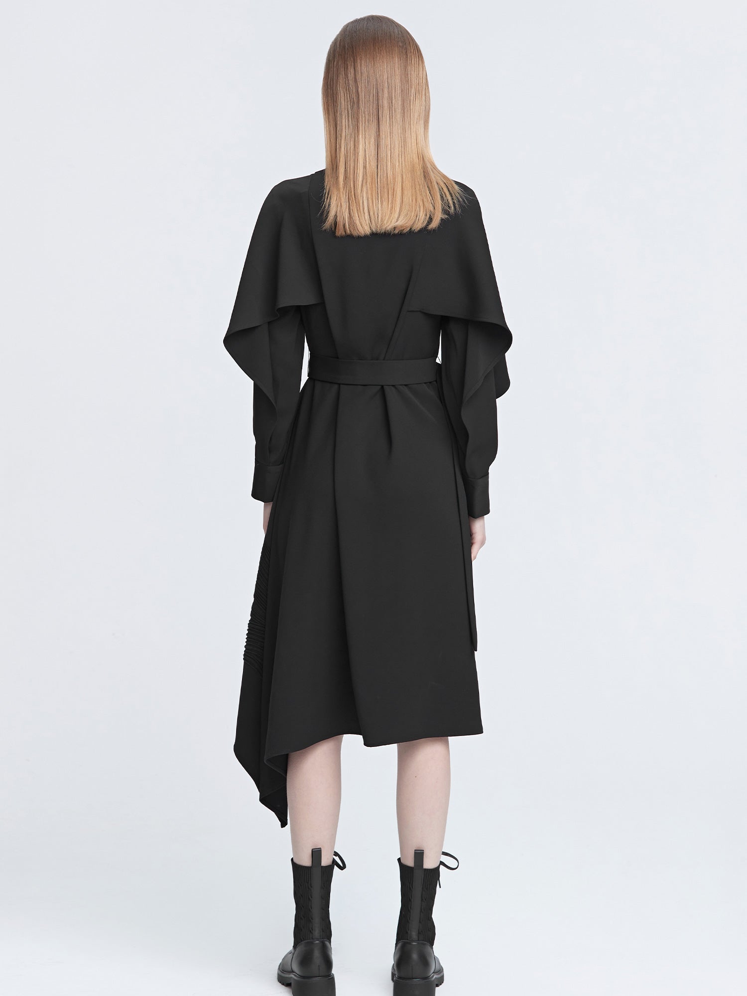 Stand Collar Waist Shirt Dress - S·DEER